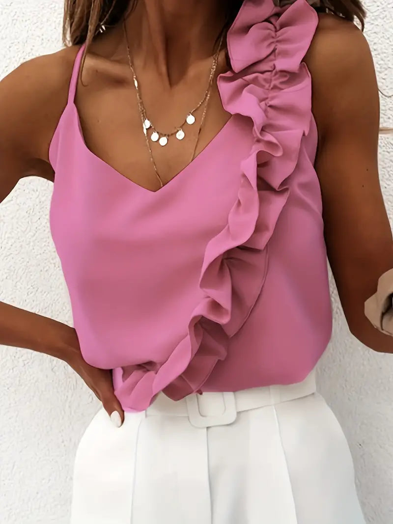 BELLA FLOUNCE V-NECK SLEEVELESS BLOUSE