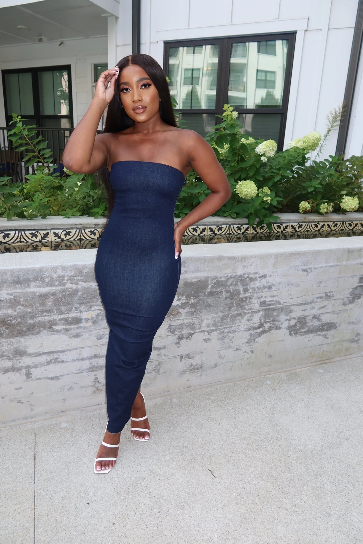 DENIM DIVA STRAPLESS MAXI DRESS