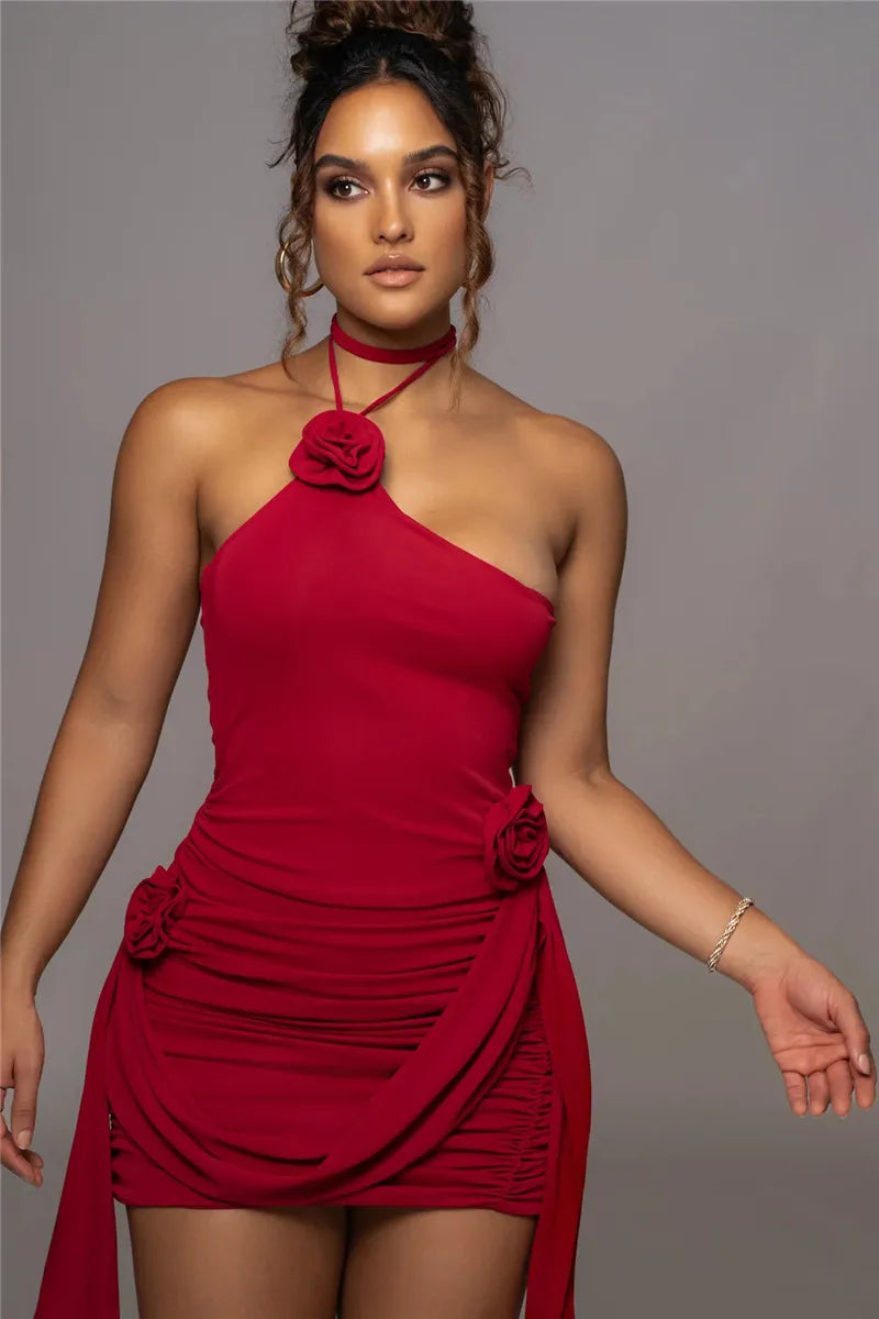 ROUGE RADIANCE BACKLESS MINI DRESS