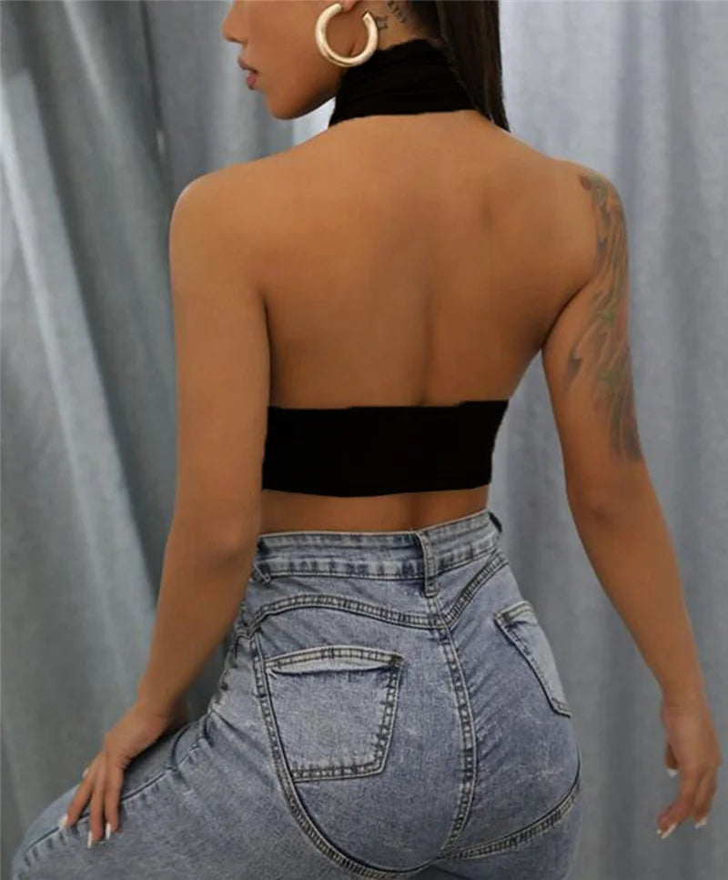 GLAM GLITCH HALTER NECK CROP TOP