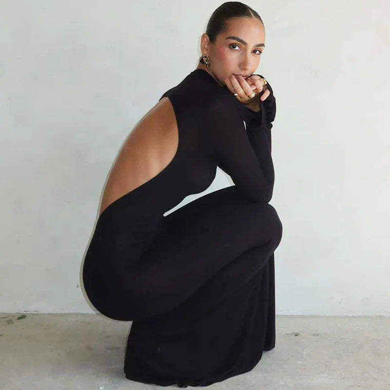 Midnight Aura Backless Maxi Dress