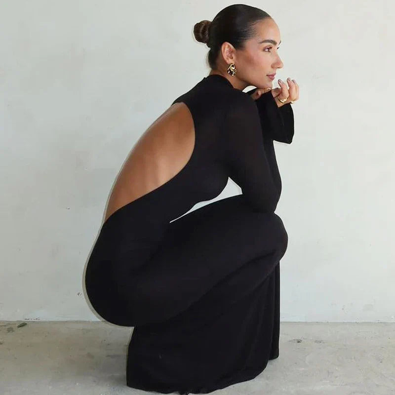 Midnight Aura Backless Maxi Dress