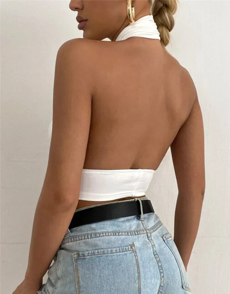 GLAM GLITCH HALTER NECK CROP TOP